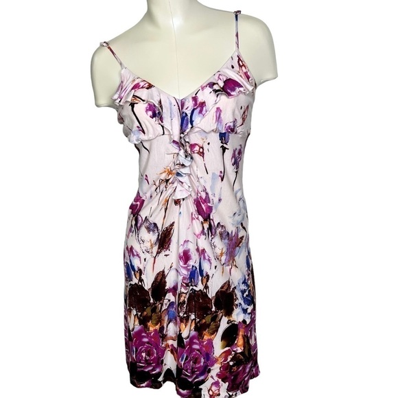 TRINKET Purple Pink Floral Sleeveless Ruffle Mini Sundress Size M - Picture 13 of 16